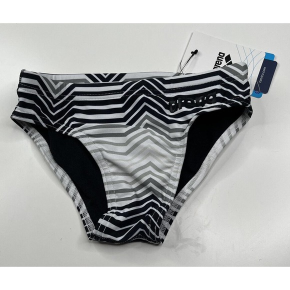NWT Arena Stripes Swimming Bottom Briefs Size 22 Boy's Black Gray - Picture 3 of 6